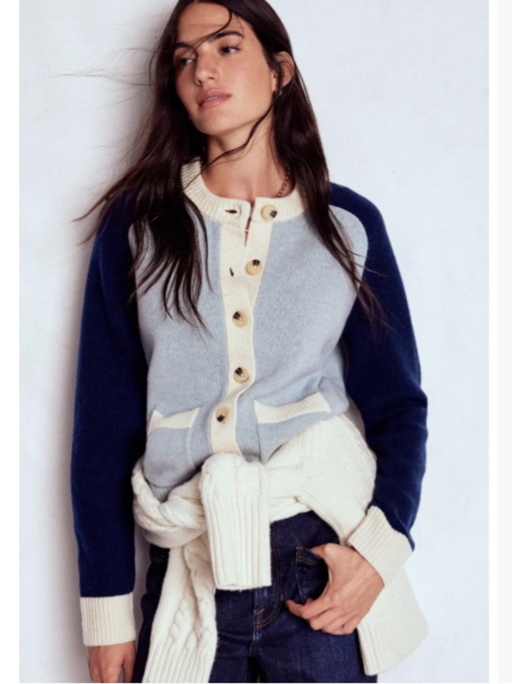 Boden Marion Colorblock Wool Crewneck Button Down Cardigan Sweater XL - Picture 6 of 10